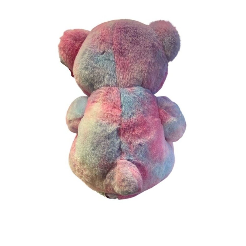 13" Sitting Tie Dye Pink Bear -Pink Ribbon and Heart Nose/Paws - Picture 2 of 3